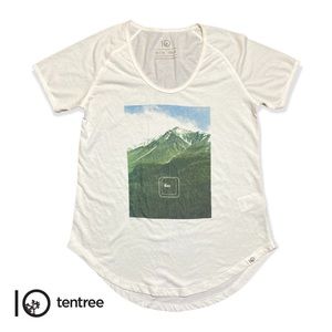 Tentree White Escape Mountain Graphic Round Bottom Tee Shirt